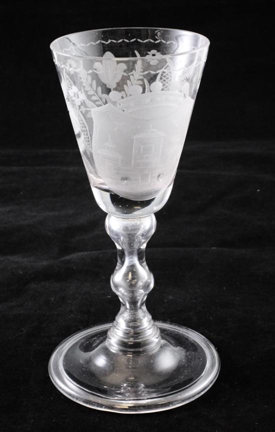 Continental double hour glass stem goblet, 18thC (-)